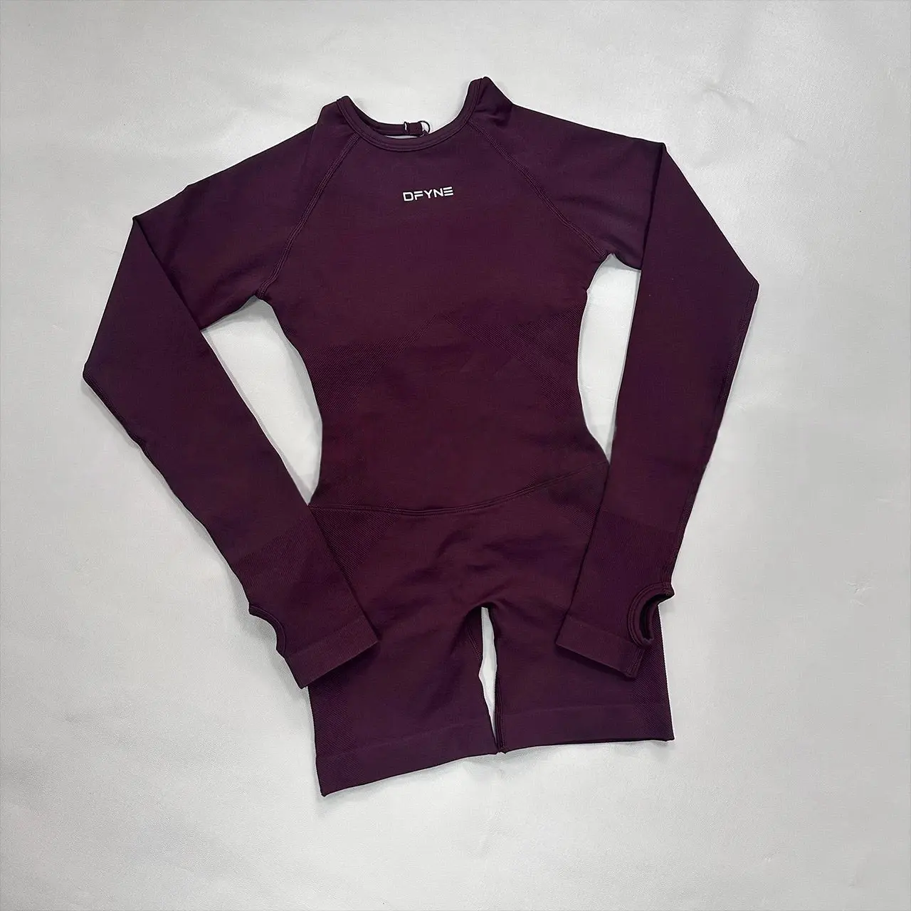 DFYNE New Long Sleeve Seamless Padded Shorts Bodysuit Women - High Stretch Yoga Workout Fitness One Piece Romper