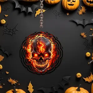 8-inch Whimsical Flame Skull Kinetic Wind Spinner, UV-Coated Aluminum Ornament, Decorative Stakes & Wind Spinners, Easily Fanned Open, Weatherproof Hangable Decor to Enhance Outdoor Oasis for Garden Home
