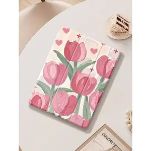 Pink Oil Painting Tulip Print IPad Case Compatible With IPad (A16) 11th Generation 11 Inch 2025, Apple IPad Air 11(2025), For IPad 10th Generation Case 10.9 Inch 2022 With Penci, Auto Wake/Sleep, Cute Gift For Back-To-School, Valentine's Day, Holidays