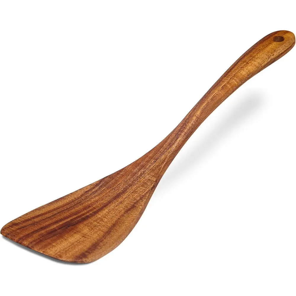 12-Inch Durable Acacia Wood Right-Handed Flat Turner Spatula - Nonstick, Long Handle, Handmade Natural Kitchen Utensil for Cooking Eggs, Fish, Ideal Gift for Mothers, Cookware Accessory (Wooden Spoon Alternative)