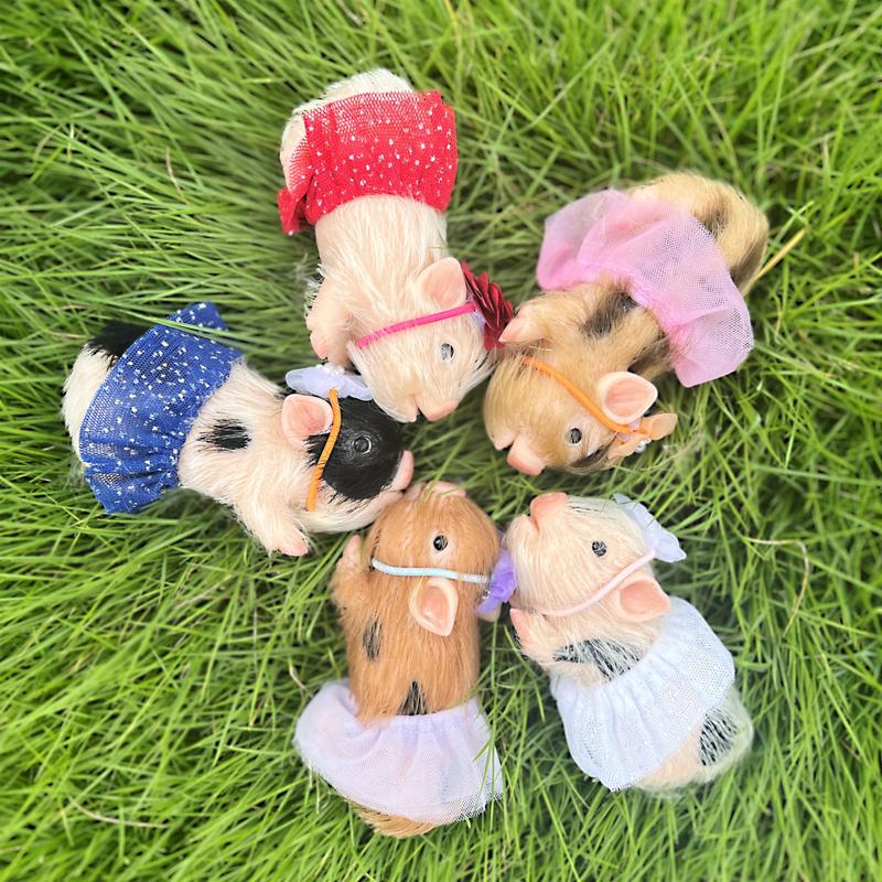 12CM  5 Styles Cute Mini Full Body Silicone Piglet Dolls With 3 Sets Mini Outfits For Each Lovely Piglet Doll Hand-Rooted Hair Waterproof Reborn Dolls For Kids' Toy And Holiday Gift