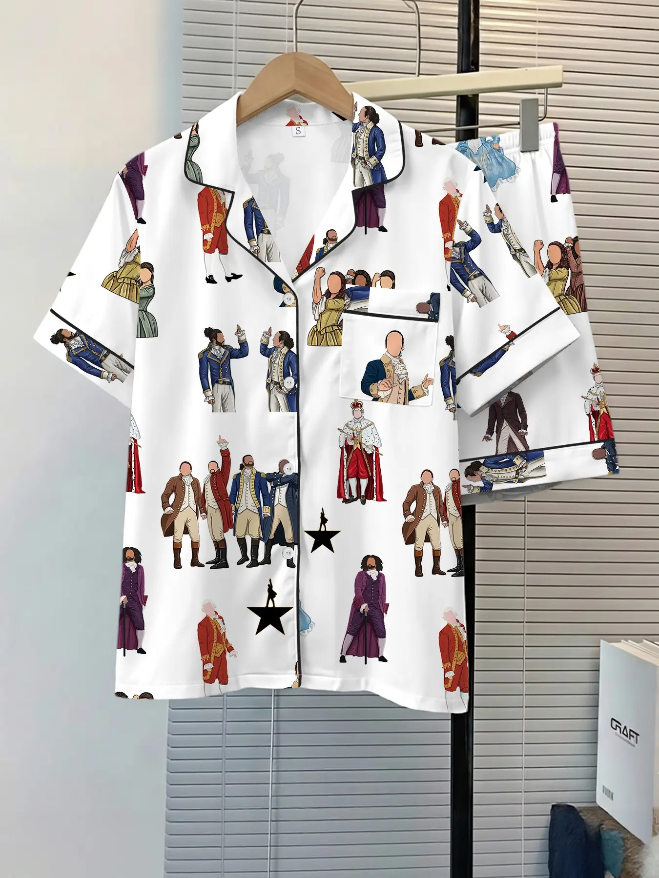 Women's Sleepwear 2-Piece Set, Pajama, Hamilton Musical Character Print Pattern, Comfortable Night Home Wear, Fashion Soft Fabric, Casual Daily Use, Fitted, Homewear, Everyday