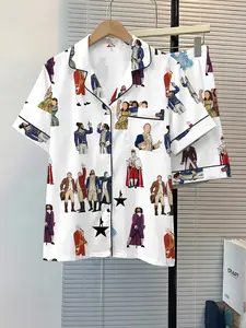 Women's Sleepwear 2-Piece Set, Hamilton Musical Character Pattern, Comfortable Night Home Wear, Fashion Soft Fabric, Casual Daily Use