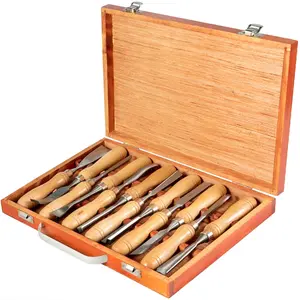 Woodworking Lathe Chisel Set, 12-Piece Carving Hand Chisels With 3-3/4 Inch Blade Length, Wood Turning Tools In Wooden Storage Case, Ideal For Wood Carving, Relief Carving, Root Carving, Furniture Making And Lathes