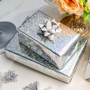 Sliver Wrapping Paper with Gridlines-17inch*32.8ft（46.8sqft-Holographic Foil Wrapping Paper with Iridescent Star for Christmas,Birthday,Holiday,Bride Shower