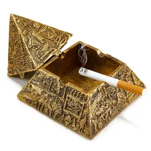 Pyramid Design Ashtray, 1 Count Desktop Ash Holder with Lid, Decorative Storage Box for Home Office Balcony Yard