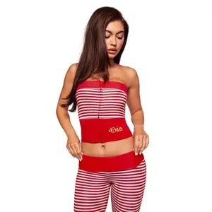 BLARE ZIP BOOB TUBE - RED AND BLUE STRIPE