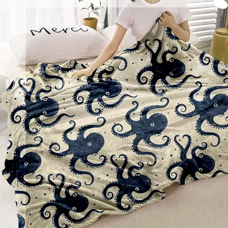 Ultra-Soft Ocean Style Digital Print Blanket with Octopus Design, Lightweight &, Perfect Gift for Friends & Family