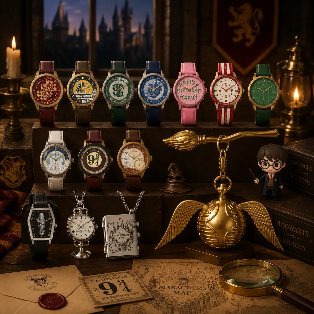 Harry Potter Casual Analog Watch, Trendy Collectible Blind Box with a Thematic Hogwarts Dial and Adjustable Strap for Fans, Analog Watches, Trendy Watch
