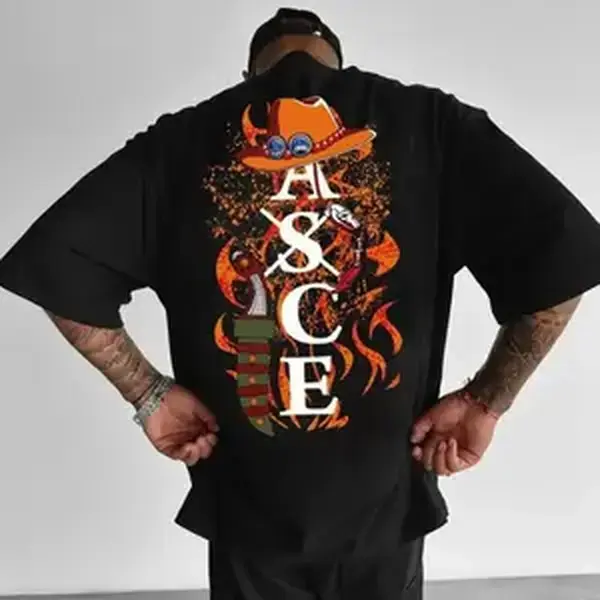 Vintage ASCE One Piece Unsiex T-shirt, Cool Staw Hat One Piece Anime Sweatshirt, Portgas D. Ace Hoodie, Unisex Premium Vintage Cool Summer Outfit for Fans gym wear Casual Style Anime Inspired graphic tees men gifts dailywear Menswear