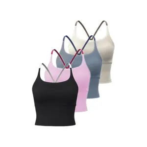 Comfort and Durability Sports Crop Cami Top, Sporty Women's Plain Criss Cross Sports Bra, Ladies Sportswear for Indoor Outdoor Wear, Gym Clothes Breathable Elastic Yoga Sports Bra Women's Ribbed Knit Sports Bra Activewear PinkGift