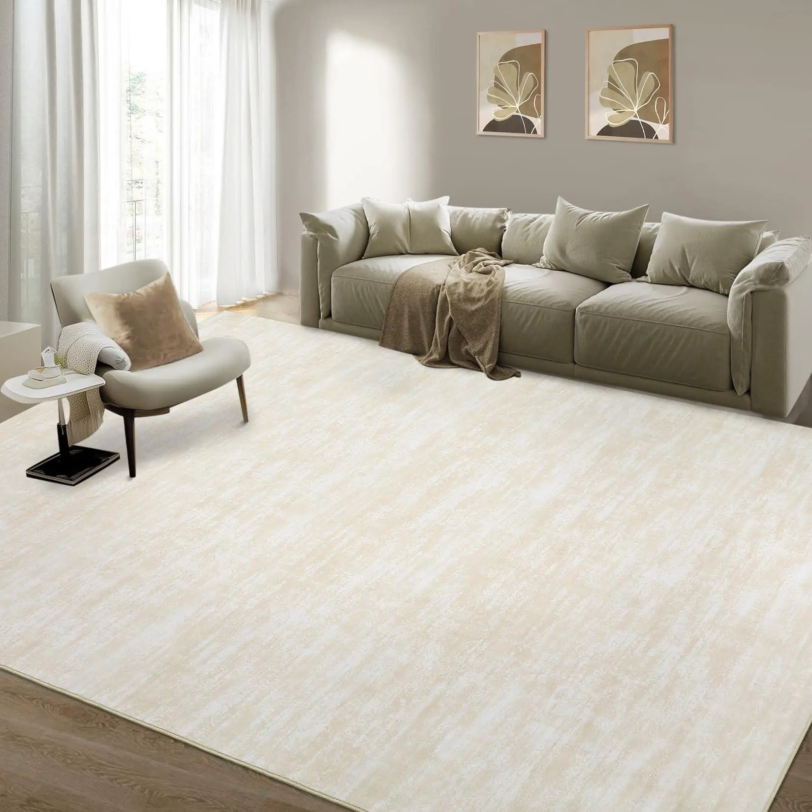 GARVEE Washable Area Rug 8x10 Rugs for Living Room Non Slip Solid Rug Throw Rugs Low Pile Large Area Rugs Bedroom Rug Stain Resistant Carpet for Classroom Office Cream/White