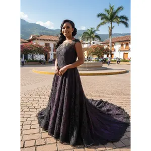 Marissa J Purple and Black Wedding Dress With Removable Train, 2 in 1 Transformative Wedding Dress, Aline purple and black wedding dress