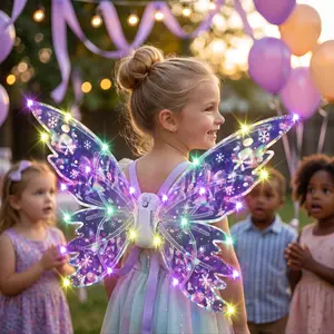 Girls' Electric Glow-in-the-Dark Fairy Wings with Snowflake Design, Lights, and Music – Halloween, Birthday, and Christmas Party Costume Accessories, Costume Decoration, Costume Prop, Led Costume