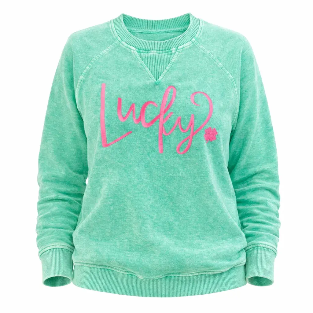 Women's Lucky Lightweight Long-Sleeve Embroidered Hoodie, Casual Fit Mint Green Sweatshirt