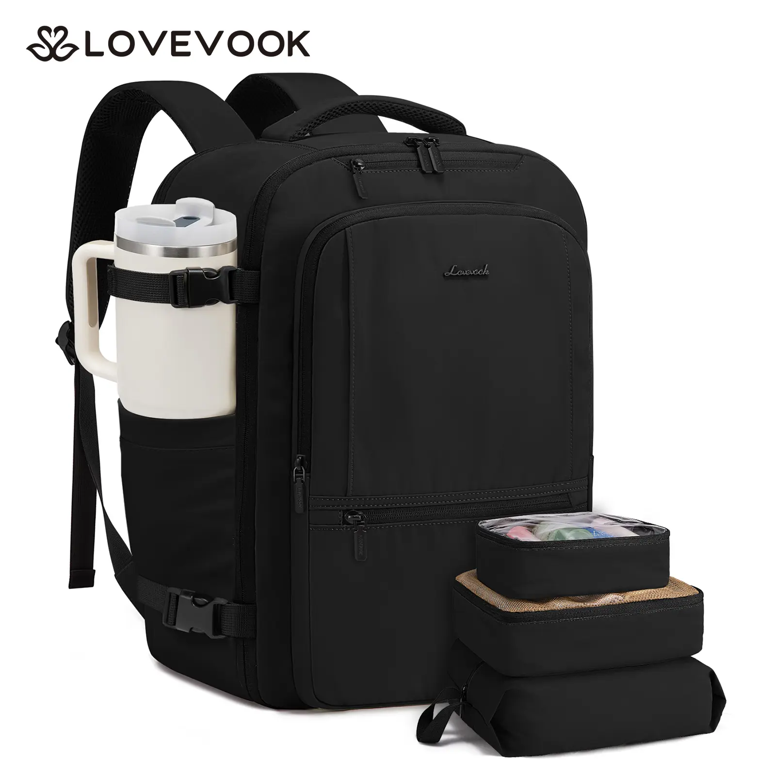 LOVEVOOK Hand Luggage Backpack Aeroplane Large Travel Backpack Men Women Laptop Backpack Waterproof Travel Backpack Carry On Luggage Business Cabin Bag for Travel Work Holiday, A-Black, Casual