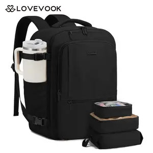 LOVEVOOK Hand Luggage Backpack Aeroplane Large Travel Backpack Men Women Laptop Backpack Waterproof Travel Backpack Carry On Luggage Business Cabin Bag for Travel Work Holiday, A-Black, Casual