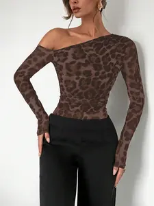 Women's Long Sleeve Leopard Print Top, High-End Fashion Versatile Shirt, Stylish and Comfortable Ladies' Clothing, Womenswear Fit Blouse