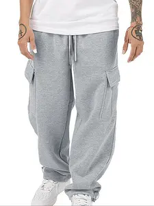 Men's Loose Plain Pocket Drawstring Waist Straight Leg Sweatpants, Casual Soft Comfortable Pants for Daily Wear, Men's Fall & Winter Trousers