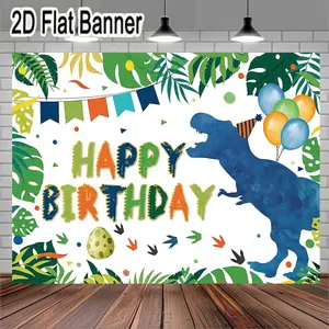 2D flat banner, 1pcHappy Birthday Dinosaurus Party Decoration Colorful T-Rex Theme with Balloons and Tropical Leaves, Festive Bunting Flags, Ideal for Birthday Celebrations and Decorations, Perfect for Family Gatherings and Parties