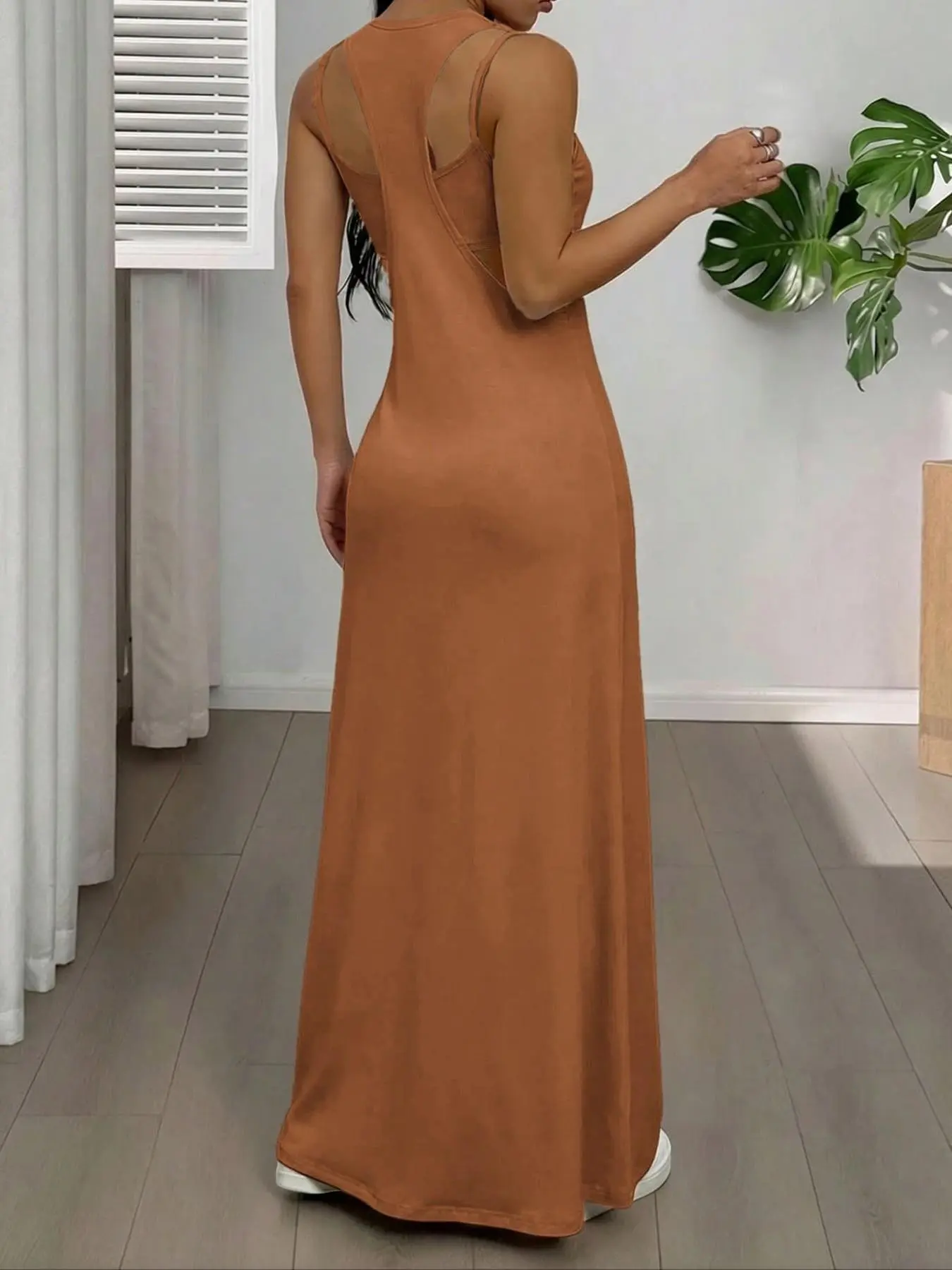 Women's 2pcs Heather solid color Tank Top & Cutout Maxi Dress Set , Soft  Stretchy Fabric & Double-Strap Design - TikTok Shop