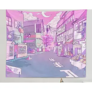 Pink Moonlight Tapestry Moon Night Japanese Wall Hanging Aesthetic Bedroom Decor College Dorm Home Decor Perfect Cozy Room Vibes