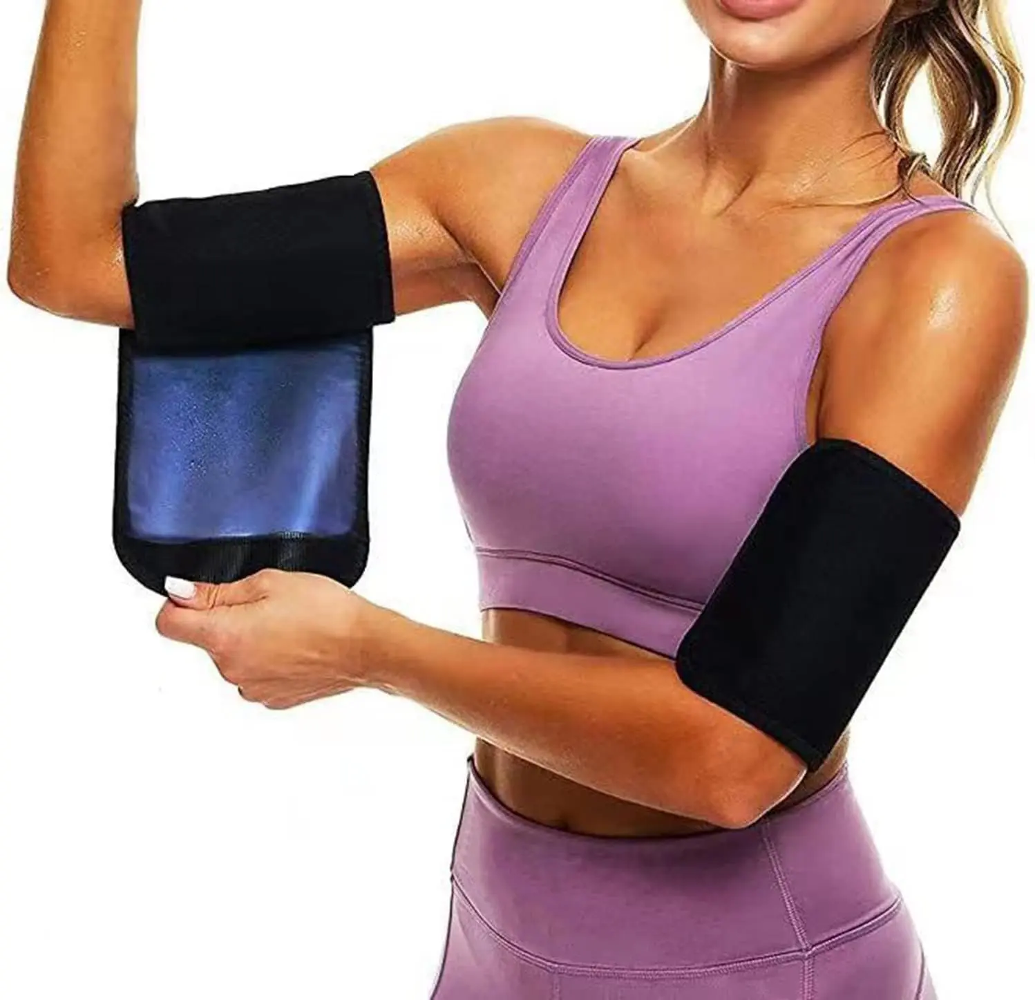 Arm Trimmers for Women & Men,Sauna Sweat Arm Trainer,Adjustable Sweat Arm Shaper Bands(a pair), Black