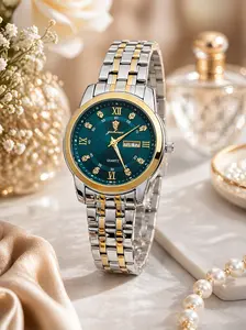 Gohuos Women's Elegant Round Dial Analog Quartz Watch, Fashionable Luminous Watch for Part, Daily Clothing Decor, Trendy All-match & Exquisite Waterproof Watch for Birthday Gift Wearable
