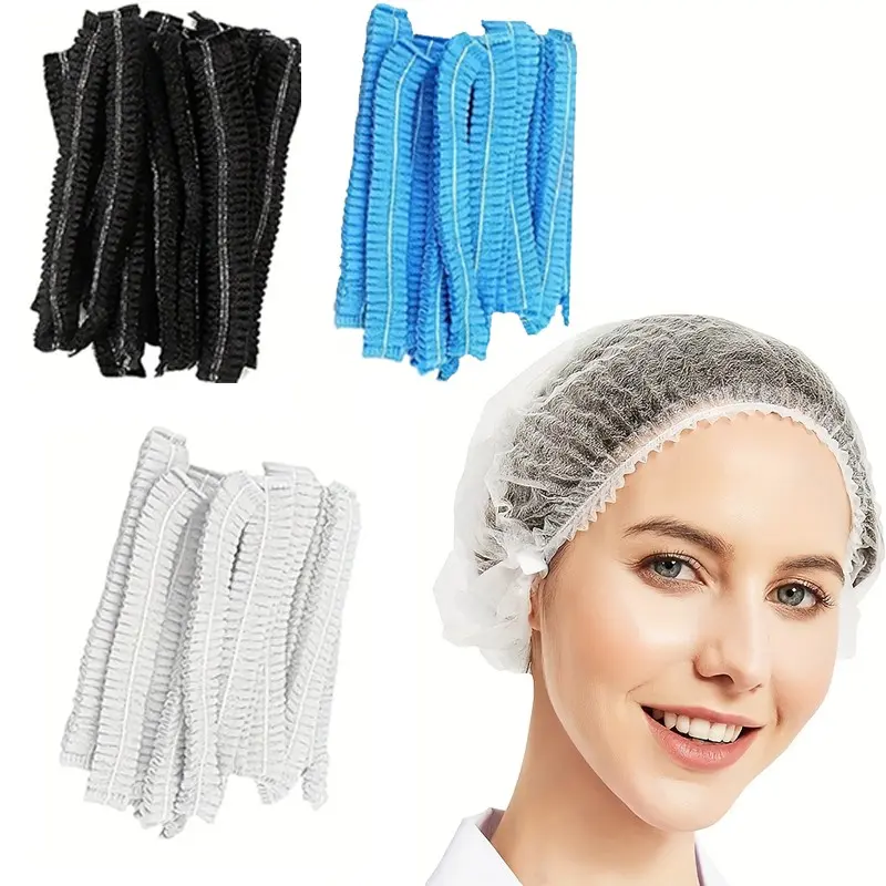 100 disposable non-woven fluffy hats, hair net elastic hats, hair caps for beauty salons, spas, and dust-free workspaces, 21 inches