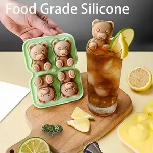 Bear Shaped Ice Cube Mold with Lid, 4 GridSilicone Ice Making Tool, Ice Storage Ice Box forHome Kitchen Party, Ice Cube Tray