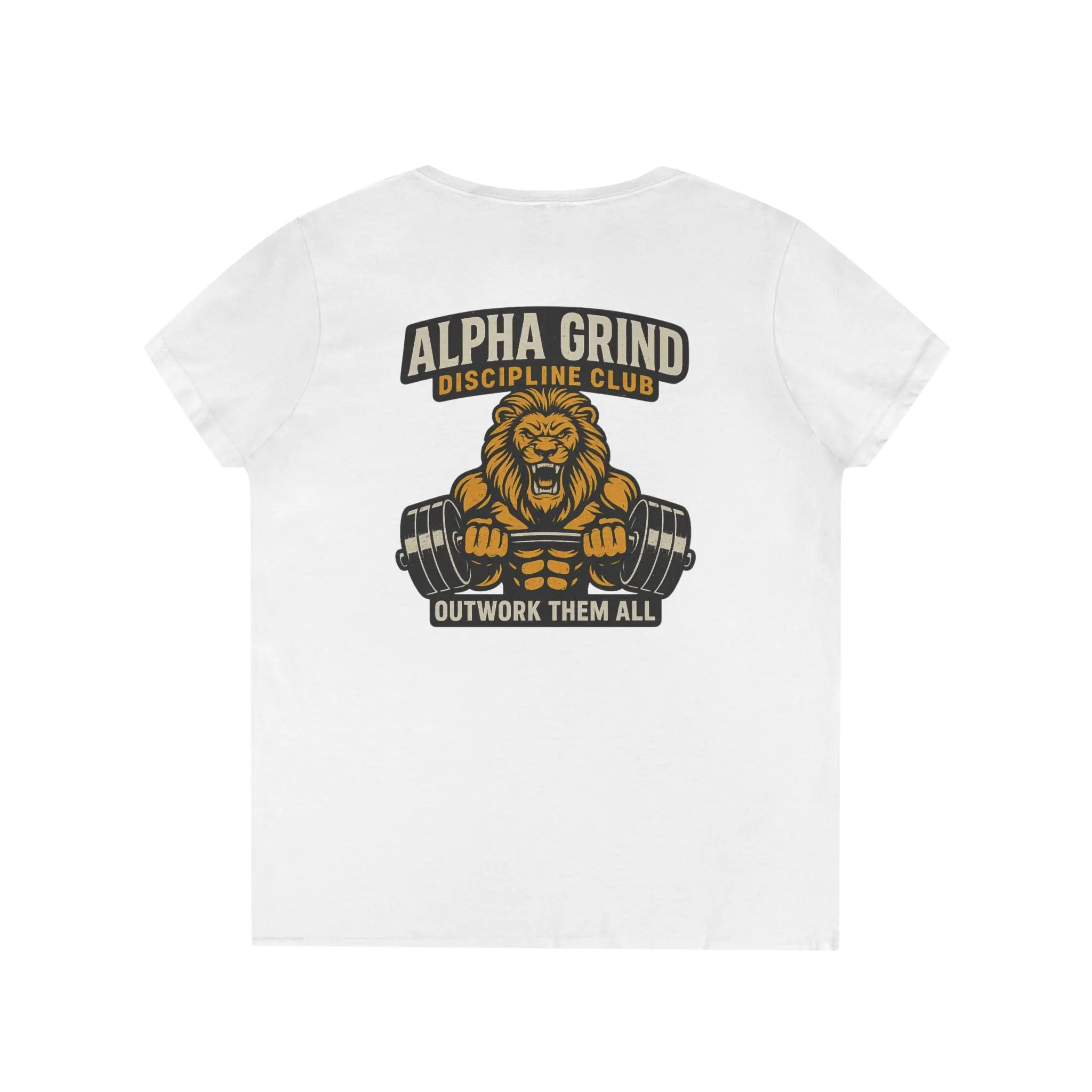 Alpha Grind Ladies' V-Neck T-Shirt (front logo + back design) — Gym Apparel
