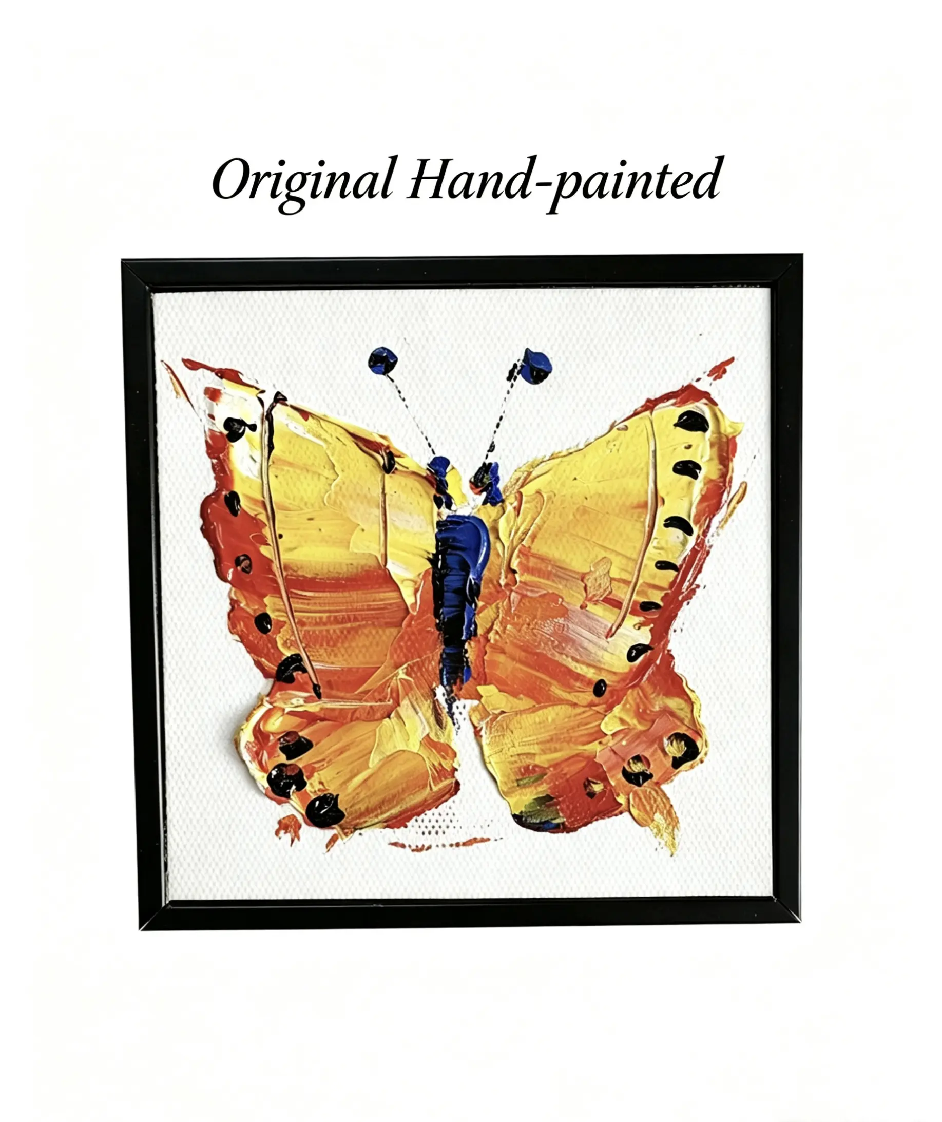 Hand-Painted Butterfly Oil Painting, Framed Wall Art for Home Decor Collectible Cultural Item