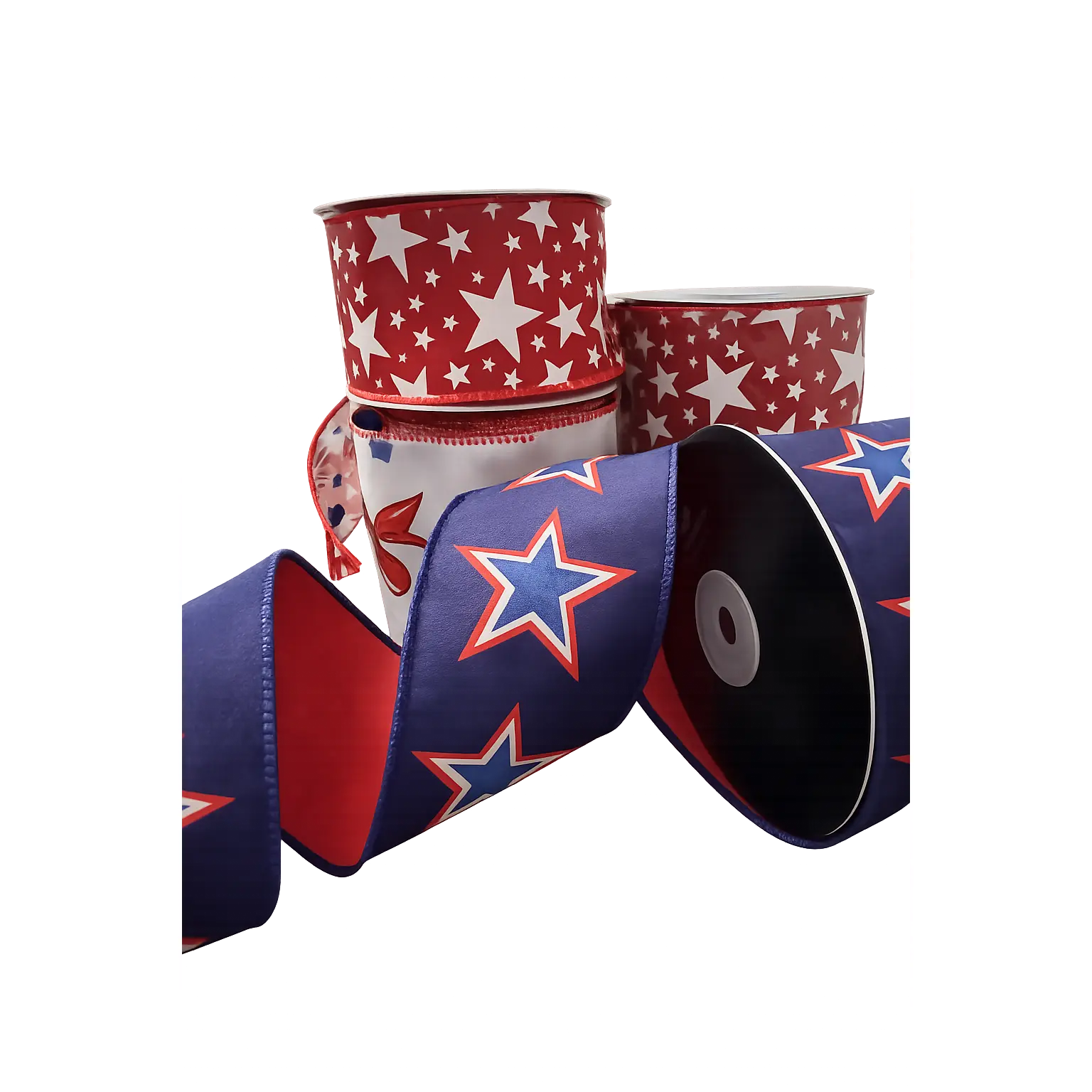 2.5" Wired Edges Dual-Sided Ribbon - Blue Front with Patriotic Stars, Easy Shaping, Roll Sold for Independence Day, Memorial Day Sewing Accessories, Gift Wrapping