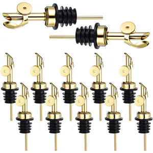 12 Pcs Weighted Stainless Steel Liquor Bottle Pourers Auto Flip Olive Oil Dispenser Spout Balsamic Alcohol Pourer Spouts for Home Bar Accessories (Gold)