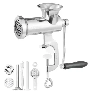 VEVOR Manual Meat Grinder, TikTokShopBlackFriday, 304 Stainless Steel Hand Meat Grinder with Steel Table Clamp, Meat Mincer Sausage Maker & 2 Cutting Plates, Cookie Attachment, Sausage Tube for Beef Pepper Mushroom Cookie Kitchen Utensils