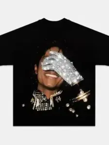High-Quality Michael Jackson Portrait Print T-Shirt, Streetwear, Breathable Short Sleeve, Loose Drop Shoulder Fit, Casual Daily Wear, Top