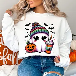 Cute Rainbow Ghost T-Shirt, Cute Rainbow Ghost Sweatshirt, Pastel Halloween Spooky Season Adult Unisex, Youth Fall Autumn Women Pink Coffee Toddler Child Girl Sweater, Coffee, Pumpkin