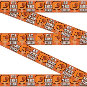 Basketball Party Banner | 8 Inch Tall x 25  Long | Basketball Decorations Plastic Banner Tape | "It's  Time", "At The Buzzer" Basketball Banner Design| Basketball Hoops Party Supplies |