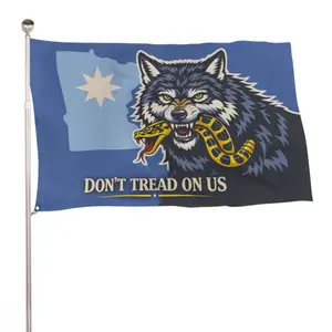 Don't tread on us - Minnesota protest flag with timberwolf biting the Gadsden snake Wolf Snake Tapestry Blue Don't Tread On Us Flag Design Wall Hanging For Bedroom Living Room Decor
