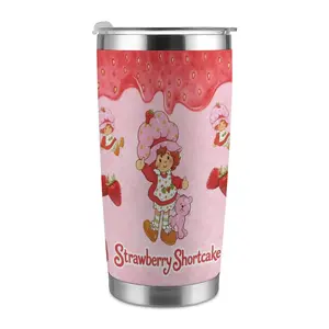 20oz Stainless Steel Tumbler, 1 Count Strawberry Shortcake Pattern Insulated Water Bottle, Stainless Steel Thermos, Stainless Steel Flask, Drinking Cup for Home Office School, Boyfriend Gift Drinkware