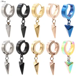 Alisouy 2pcs Stainless Steel Stud Huggie Hoop Earrings for Women Men Triangle Dangle Earrings Punk Hiphop Style Goth Earrings