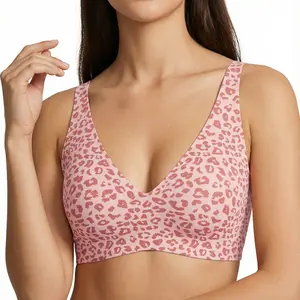 Leopard Jelly Wireless Push Up Bra - SeamlessDeep V Bralette for Women | Comfy T-Shirt Brafor Everyday Wear