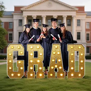 4ft illuminated frame letter sign, featuring GRAD large luminous words, emitting both cool white and warm white light, making it an ideal decoration for graduation parties, graduation season, and graduation anniversary parties