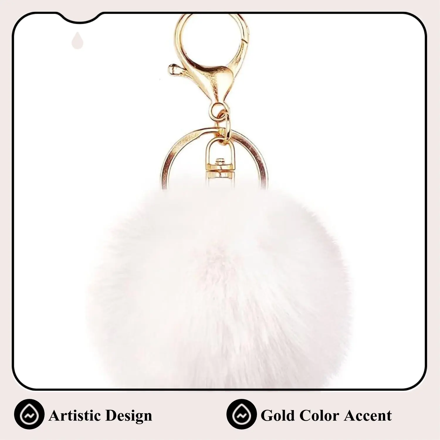 Soft and Fluffy Pom Pom Keychain for Women, Modern Solid Artificial Rabbit Fur Ball with Gold Key Ring for Everyday Bags and Car Keys, Gold Keychain, Animal