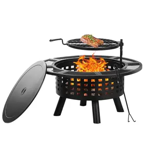Fire Pit,36''Outdoor Steel Fire Pit With Grill - Perfect For Family Gatherings, Camping, Backyard BBQ, And Patio Bonfire