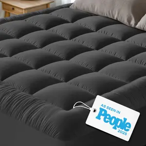 Cloud-Like Queen Mattress Topper - 100% Cotton Top Mattress Pad for Full Body Support - Breathable & Naturally Cooling for Hot Sleepers, Dark Gray