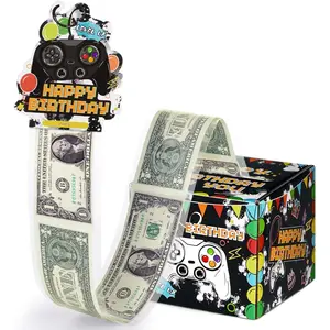 Birthday Money Box - Video Game Party Decorations Money Gift Boxes for Cash Birthday Pull Box Gaming Theme Surprise Gift with 50 PCS Transparent Bags