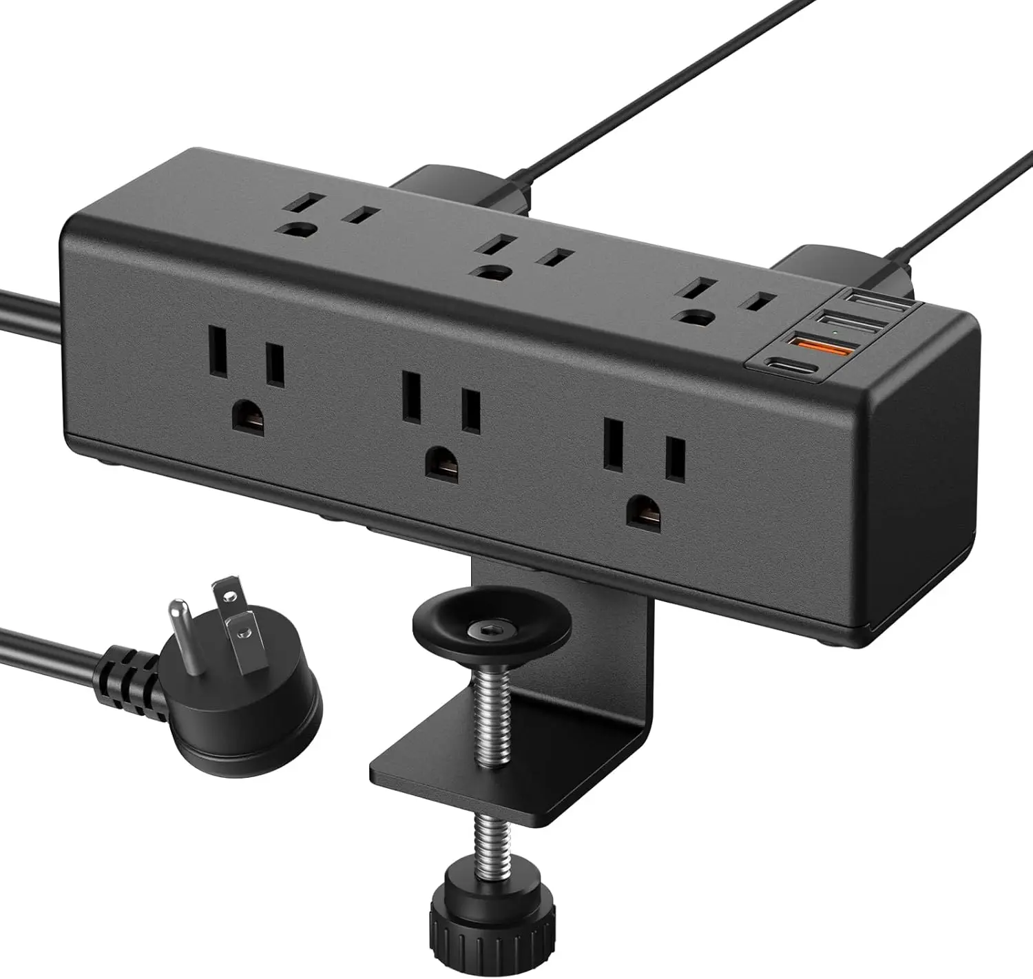 Desk Clamp Power Strip with 9 Outlets, Desktop Edge Mount Surge Protector with USB-A and USB-C Ports, Widely Spaced Desk Outlet Fast  Station, 6 FT Flat Plug, Fit 1.6 inch Table.