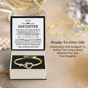 To My Daughter Forever Connected Bracelet, Infinity Forever Love Heart Bracelets, Mom's Strength And Love Are Alwayswith Her, Adjustable Inspirational Gift Jewelry for Daughter