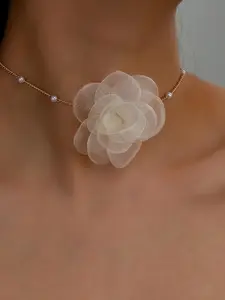 Elegant Fabric Flower Design Choker, Dainty Choker Necklace, Fashion Jewelry for Party, Daily Clothing Decor, Trendy All-match & Exquisite Jewelry for Birthday Gift